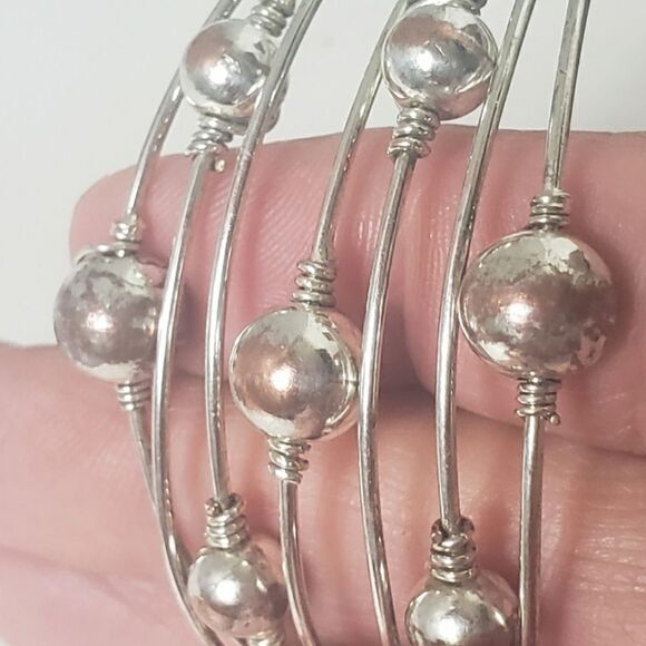 SILVER-TONE Metal Bead & Wire Cuff Bracelet - Picture 3 of 6